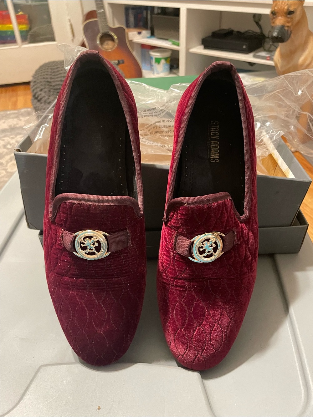 Stacy Adams Men's Quilted Velvet Slip-Ons in Deep Wine